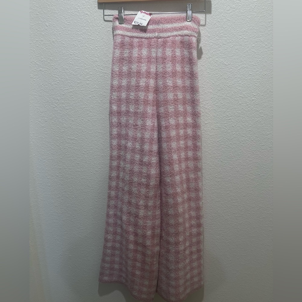 Happily Grey Cozy Pink Plaid Wide-Leg Knit Pants NWT